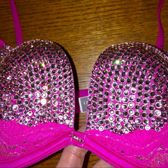 💖LIKE NEW VICTORIA SECRET CUSTOM BLING SPARKLE RHINESTONE PUSHUP PADDING 34B - Picture 5 of 10